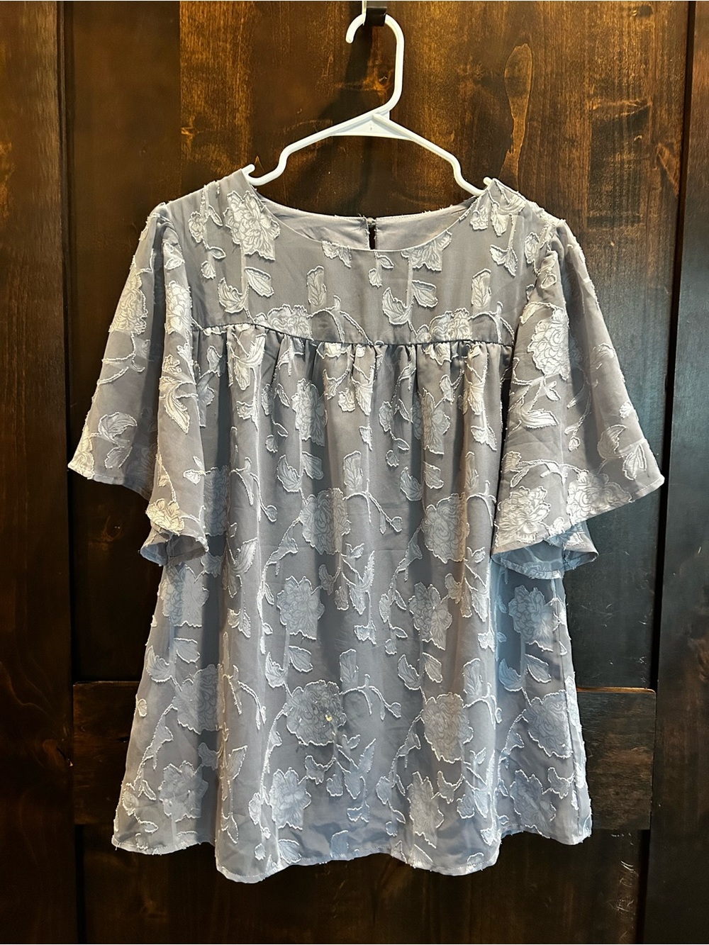 Unk Light Gray Embroidered Flutter Sleeve Blouse